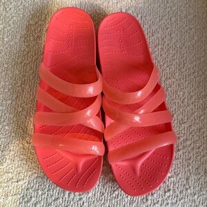 CROCS WATERMELON SPLASH GLOSSY STRAPPY FLIP FLOP SANDALS SIZE 9